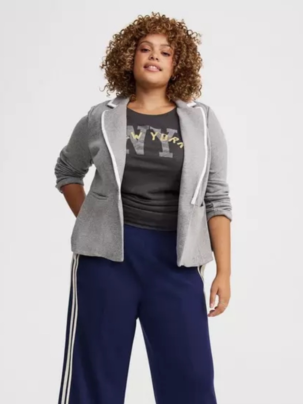 torrid Grey Peplum Blazer with White Trim - Picture 2 of 10